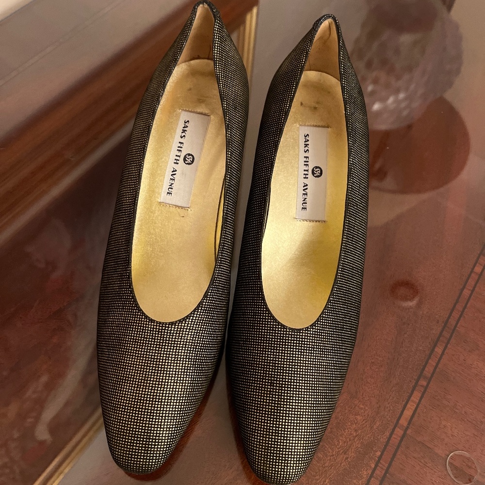 Black and Gold 2-1/2” heels by Saks Fifth Avenue